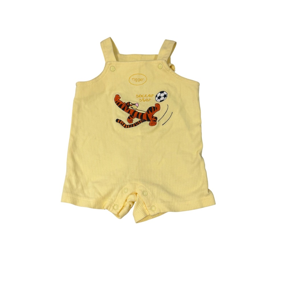 Vintage Disney Tigger Soccer Star Yellow Ribbed Romper Shortall 3-6 Months
